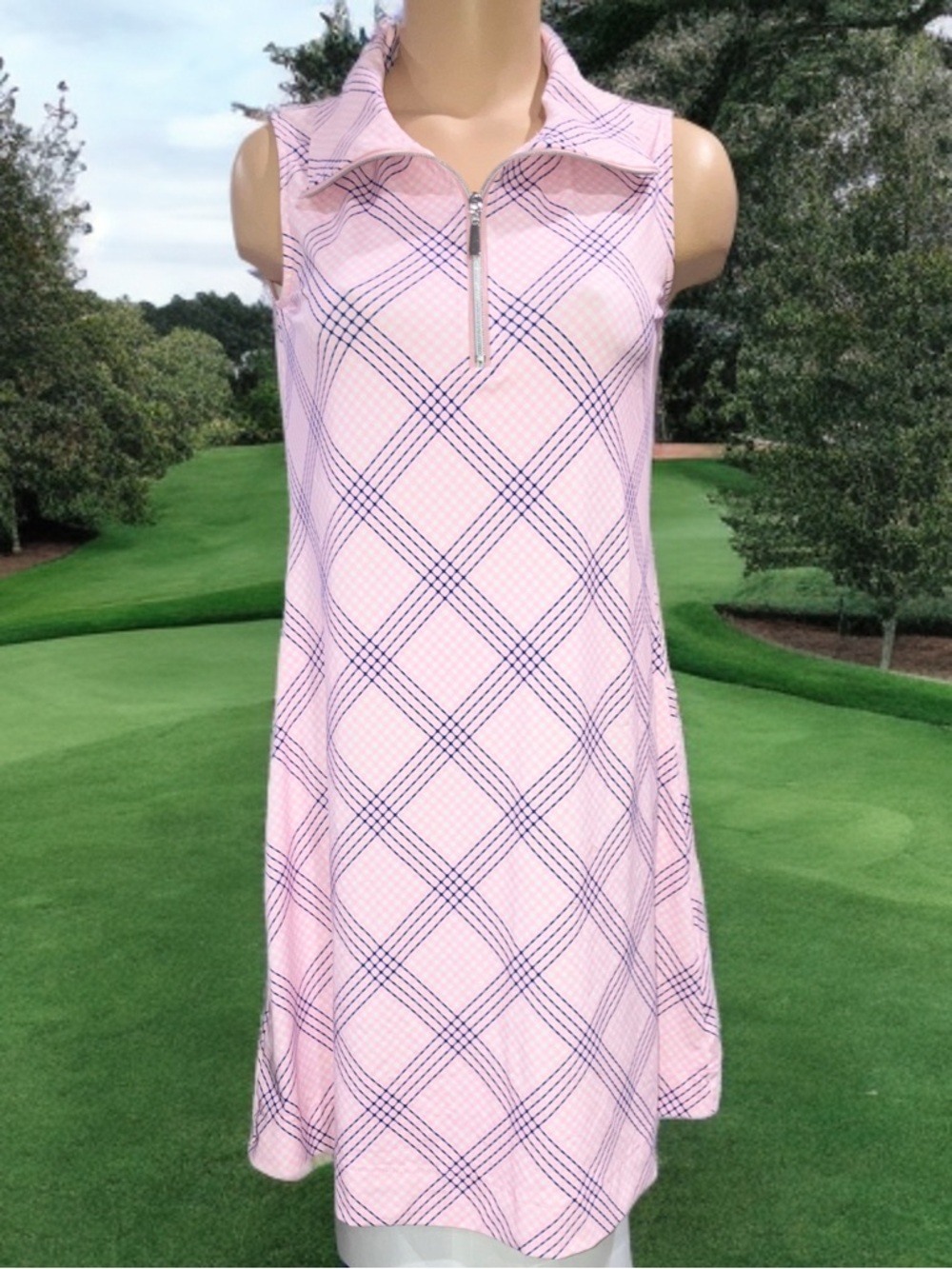 Lulu B Dress Pink Plaid Stretch Popover Mini Beach Tennis Golf Size Small NWOT - Picture 4 of 11